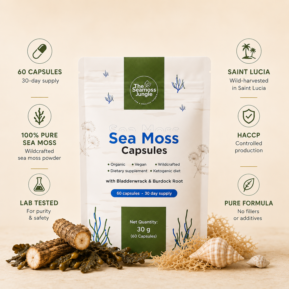 Sea Moss Capsules met Bladderwrack & Burdock Root