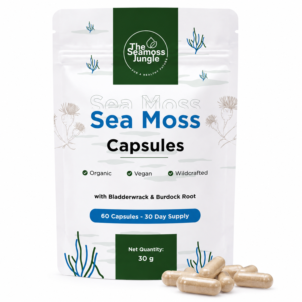 Sea Moss Capsules met Bladderwrack & Burdock Root