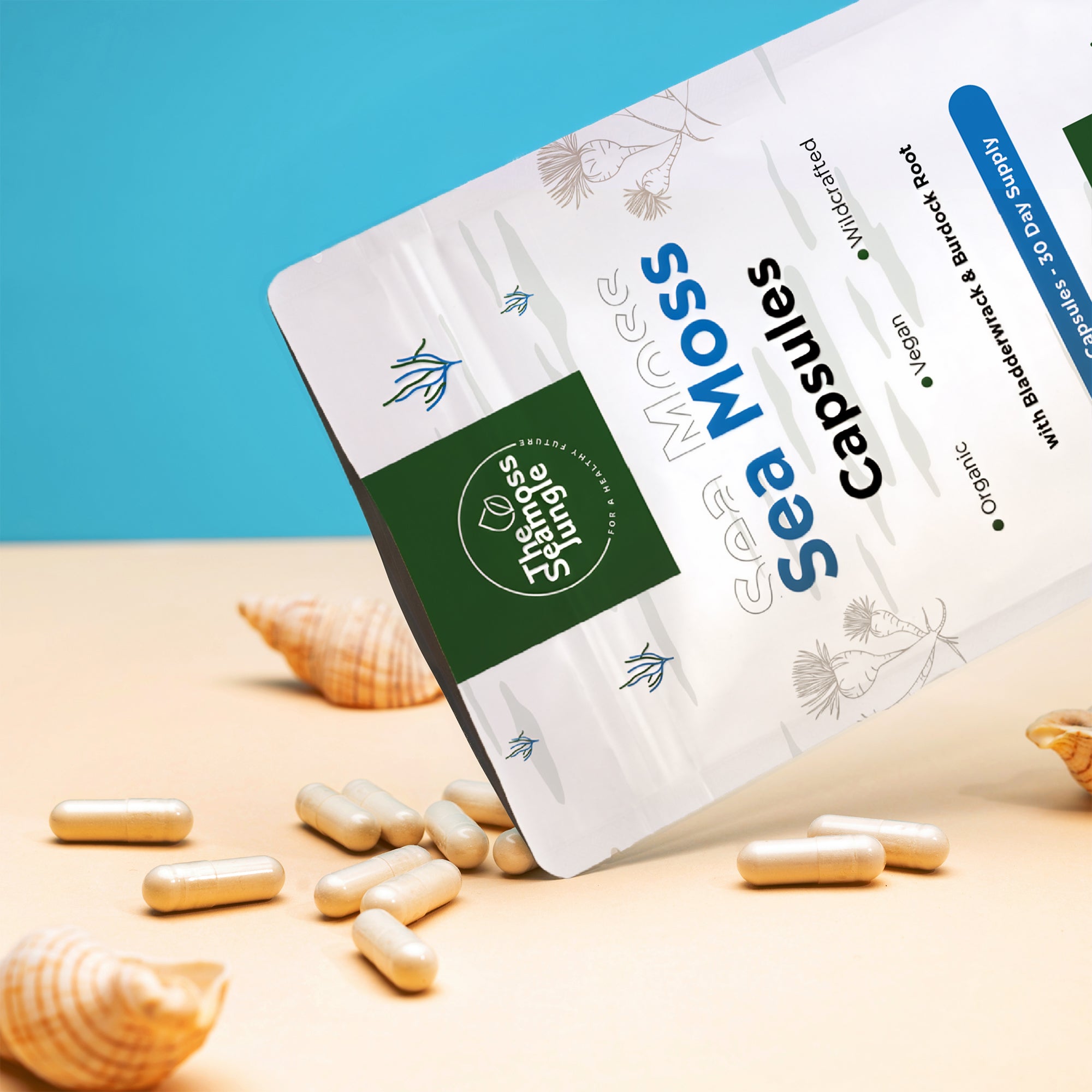 Kapsułki Sea Moss z bladderwrack i korzeniem łopianu